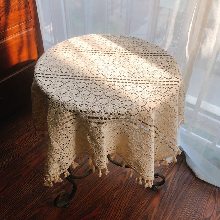 Față de masă din bumbac cu dantelă croșetată, stil idilic american retro, pentru mesele din living, birou și restaurant