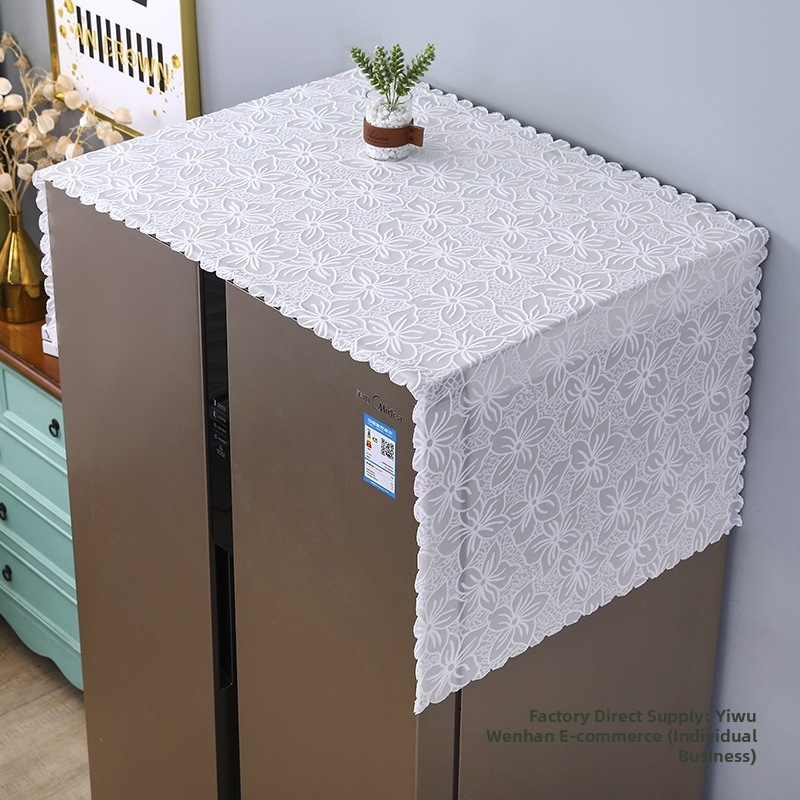 Vrchný kryt na chladničku s čipkou – štyri dvierka, vyšívaný, hodvábny kvetinový vzor, chladiaci typ