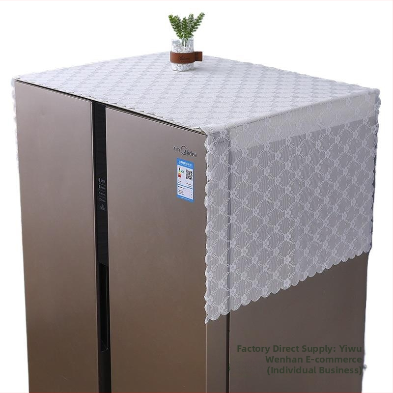 Vrchný kryt na chladničku s čipkou – štyri dvierka, vyšívaný, hodvábny kvetinový vzor, chladiaci typ