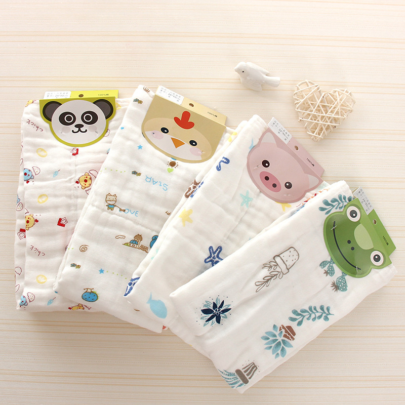 Dvodelni set dječjih ručnika od guste gaze, tiskani kvadratni ručnici, pređa 40, težina 50–80 g