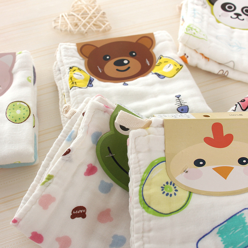 Dvodelni set dječjih ručnika od guste gaze, tiskani kvadratni ručnici, pređa 40, težina 50–80 g