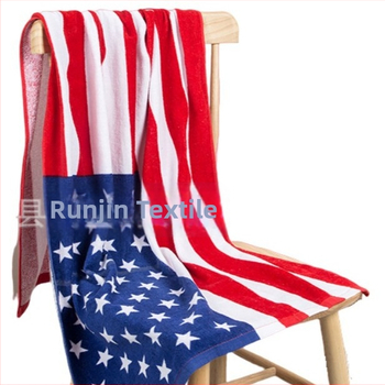 Ručnik za kupanje i plažu od 100% pamuka, motiv američke zastave, Cut Velvet tisak, 200-300 g, 21 vlakana, uzorak po želji