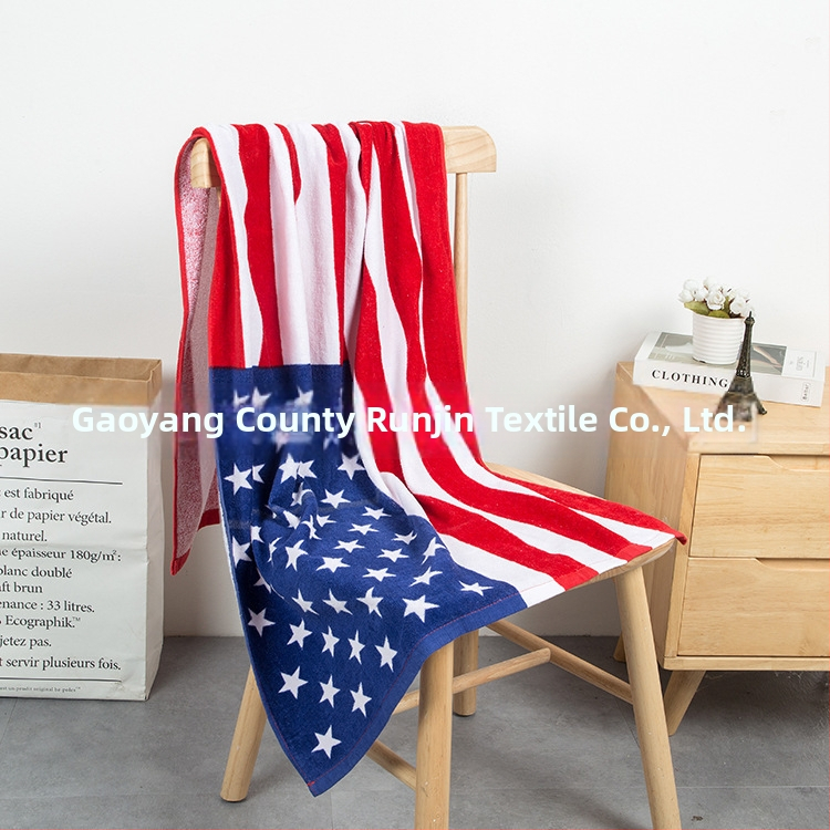 Ručnik za kupanje i plažu od 100% pamuka, motiv američke zastave, Cut Velvet tisak, 200-300 g, 21 vlakana, uzorak po želji
