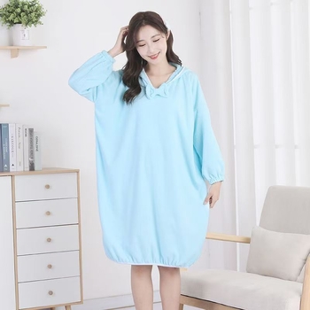 Fürdőköntös kapucnival korall bársonyból, nőknek, vinilon-poliészter keverék, hosszú ujjú, körülbelül 290 g, őszi viselet