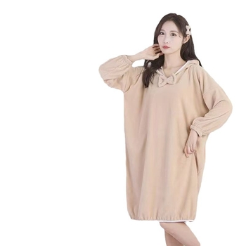 Fürdőköntös kapucnival korall bársonyból, nőknek, vinilon-poliészter keverék, hosszú ujjú, körülbelül 290 g, őszi viselet