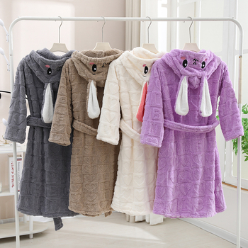 Gyerekeknek szóló kapucnis poncsó köntös, korall flock anyagból, 90% poliészter