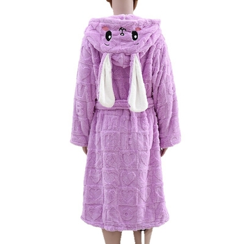 Gyerekeknek szóló kapucnis poncsó köntös, korall flock anyagból, 90% poliészter