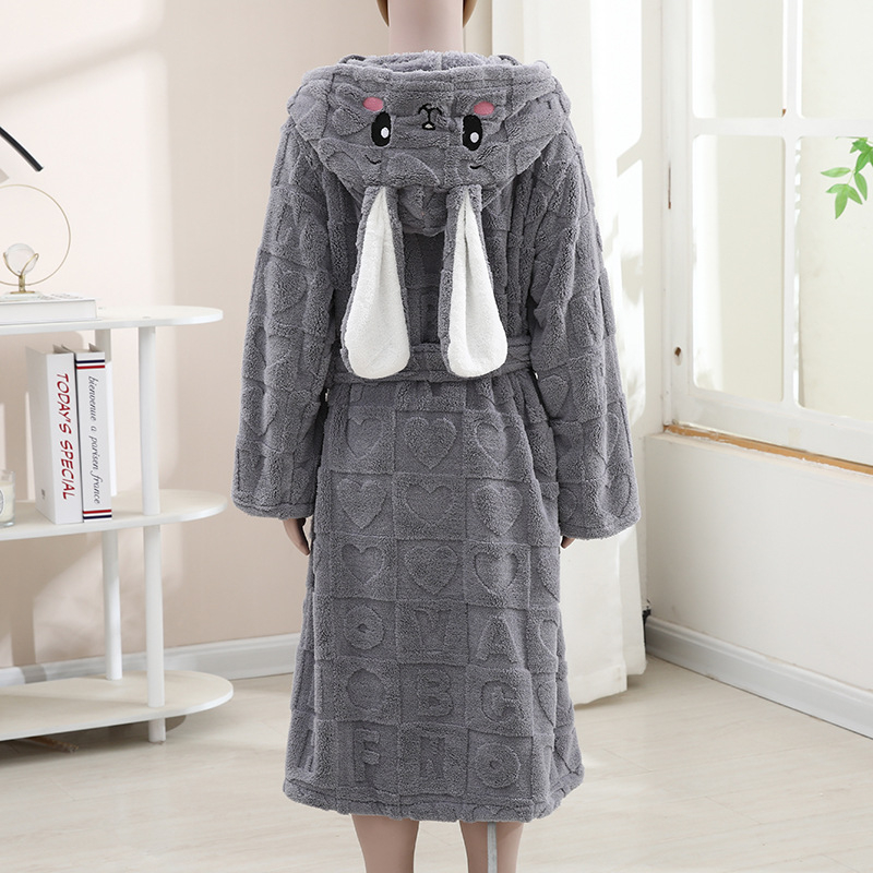 Gyerekeknek szóló kapucnis poncsó köntös, korall flock anyagból, 90% poliészter