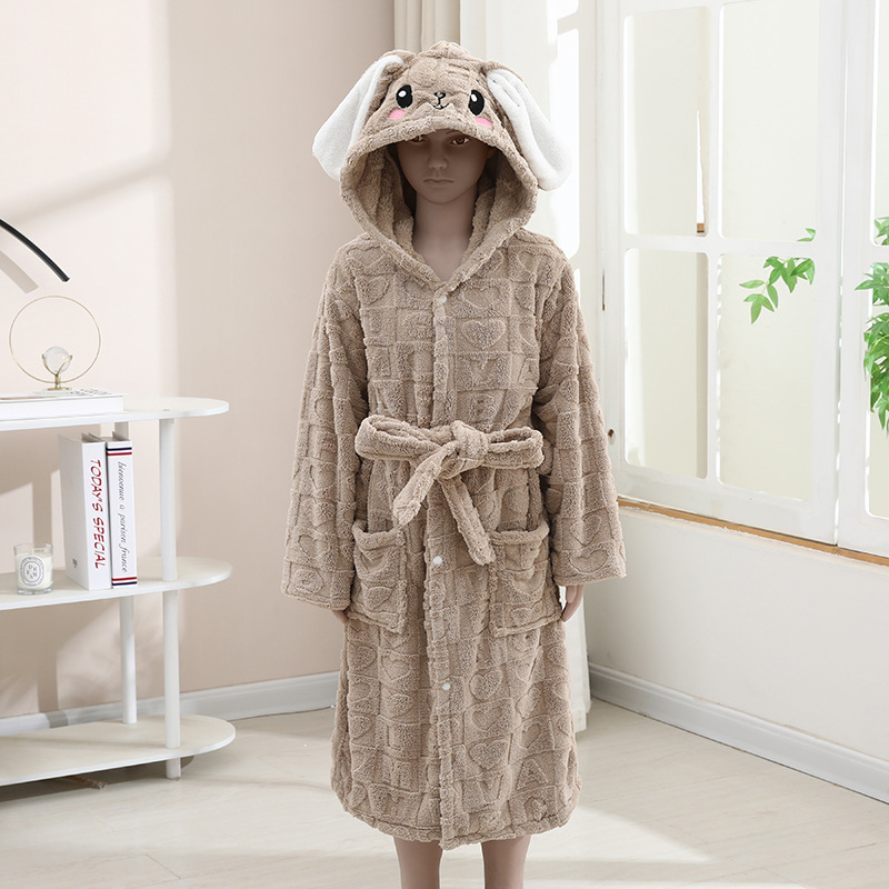 Gyerekeknek szóló kapucnis poncsó köntös, korall flock anyagból, 90% poliészter