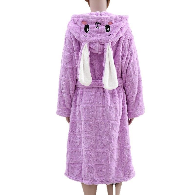 Gyerekeknek szóló kapucnis poncsó köntös, korall flock anyagból, 90% poliészter