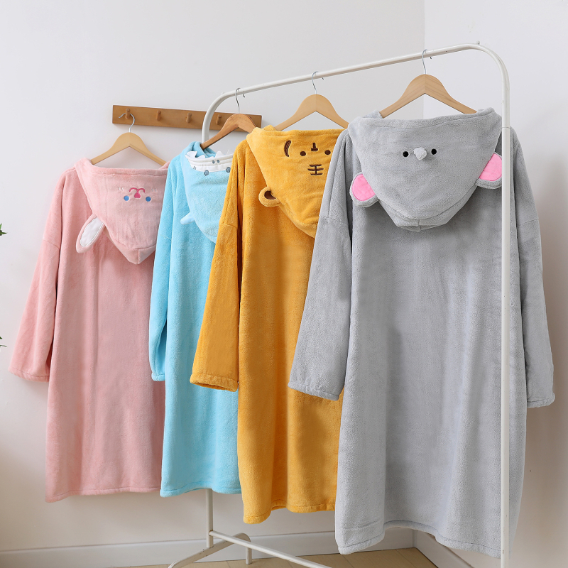 Gyerekeknek szóló korall fleece fürdőköntös, 100% poliészter, tél, uniszex