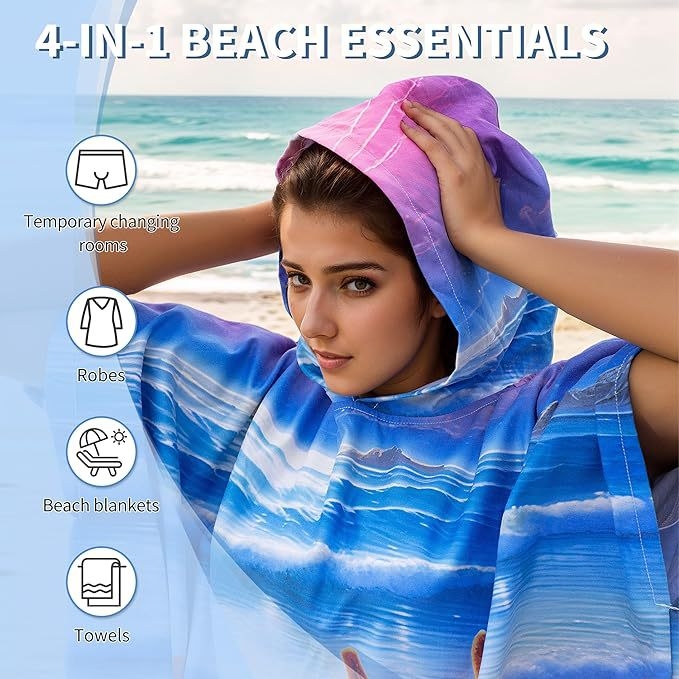 Kapuljača ručnik za plažu - upijajući mikrovlakna, brzo sušenje, digitalni ispis (Microfiber; 200-300g; 150D; Print)