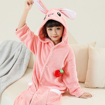 Gyerekeknek szóló kapucnis fürdőlepedő, korall velúr, nyúl-szőrrel bélelt, gyorsan száradó, uniszex, tavasz