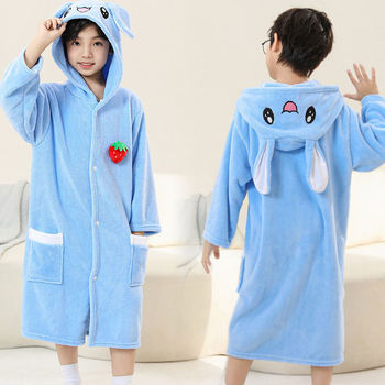 Gyerekeknek szóló kapucnis fürdőlepedő, korall velúr, nyúl-szőrrel bélelt, gyorsan száradó, uniszex, tavasz