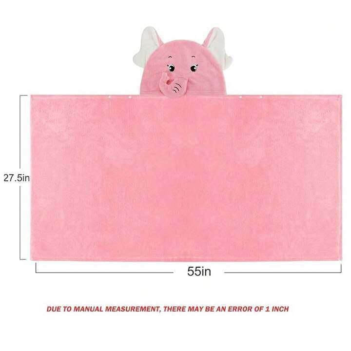 Dječji kapuljačasti kupaonski ručnik-pončo, velur, crtani slon, 300–400 g, 120D pređa, vezenje, model 9020 s uzorkom vodnih valova