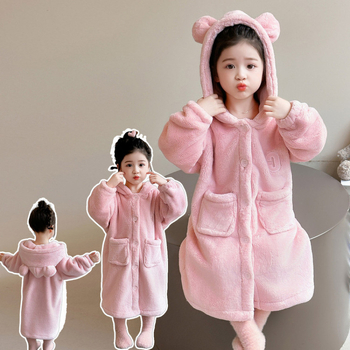 Bērnu halāts ar kapuci ziemai – karikatūru raksts, bieza auduma, poliestera šķiedra ar vilnas maisījumu, brīvs stils, saglabā siltumu