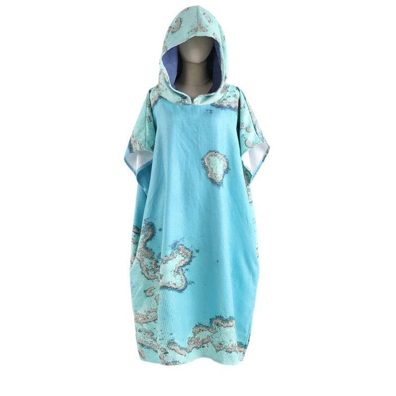 Halat cu glugă pentru plajă din țesătură waffle — Qingyi, greutate 300–400 g/m2, țesătură simplă