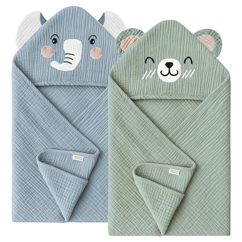 Dječje pončo za kupanje od gaze s crtanim motivom; tkanina od pamuka, pamukovo punjenje, za novorođenčad (0–12 mjeseci), pogodno za sve sezone