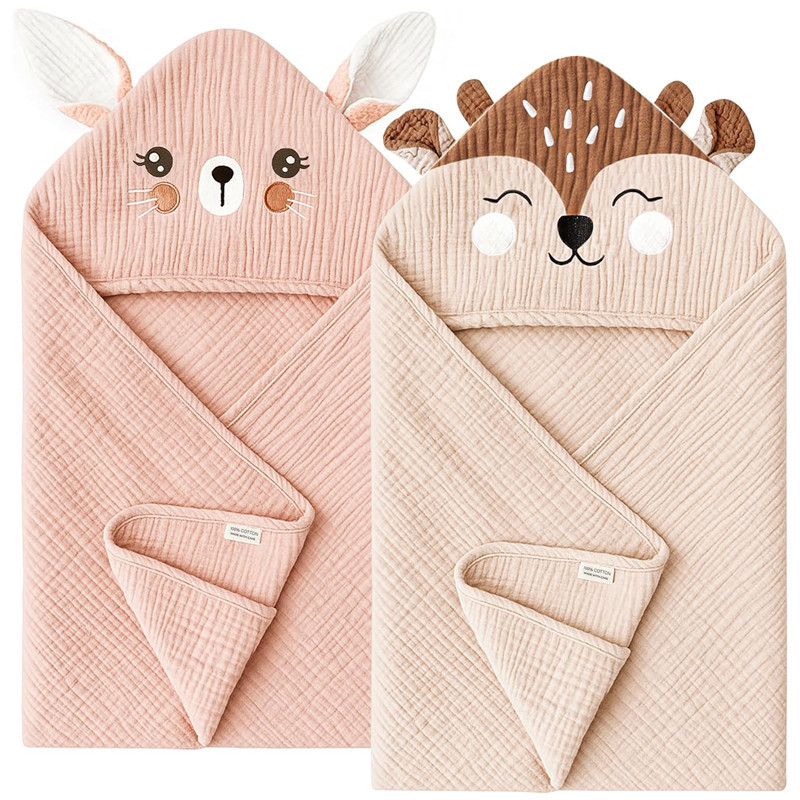 Dječje pončo za kupanje od gaze s crtanim motivom; tkanina od pamuka, pamukovo punjenje, za novorođenčad (0–12 mjeseci), pogodno za sve sezone