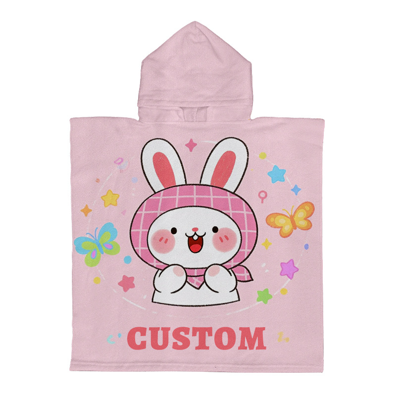 Mikrovlaknasti plažni ručnik s kapuljom i crtanim printom, upijajući, brzo se suši, prilagodljiv, certificirano ISO9001/GRS/OEKO/BSCI/FAMA