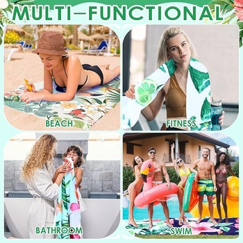 Plažni ručnik s dvostrukim prugama i tiskom, upijajući mikrovlakno, 200-300 g/m2, 150D