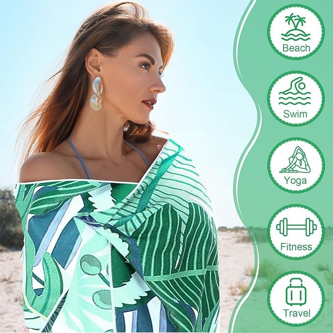 Plažni ručnik s dvostrukim prugama i tiskom, upijajući mikrovlakno, 200-300 g/m2, 150D