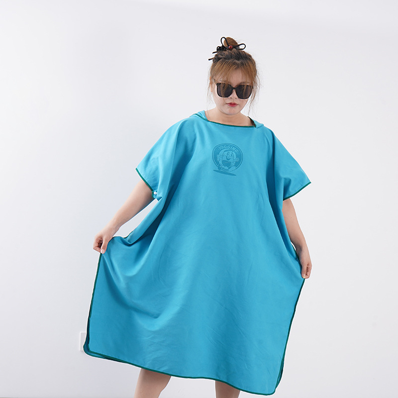 Dvostrano fleece pončo za odrasle s logom, kapuljača Cape-stil kupaći ogrtač, upijajući plažni ogrtač, 88% poliestera / 12% najlona, 200–300 g