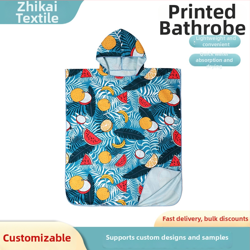 Trükitud ranna- ja vanematele ja lastele, kapuuts, kahekordne samet, atsetaatkiud, suvi