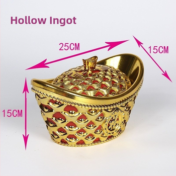 Prazan zlatni ingot ukras - plastična kutija za slatkiše, rekvizit za dnevni boravak i pozornicu, s mašnicom i torbom