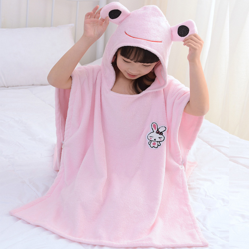 Halat de baie cu glugă din bumbac pentru copii, material terry, 98% bumbac, pentru toamnă, absorbant, cu desen animat