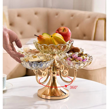 Stakleni tanjur za voće, višeslojni, pet odjeljaka, skandinavski modern stil