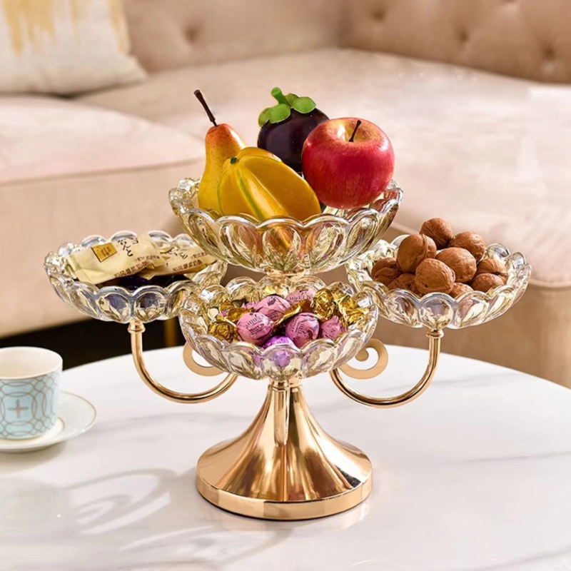 Stakleni tanjur za voće, višeslojni, pet odjeljaka, skandinavski modern stil