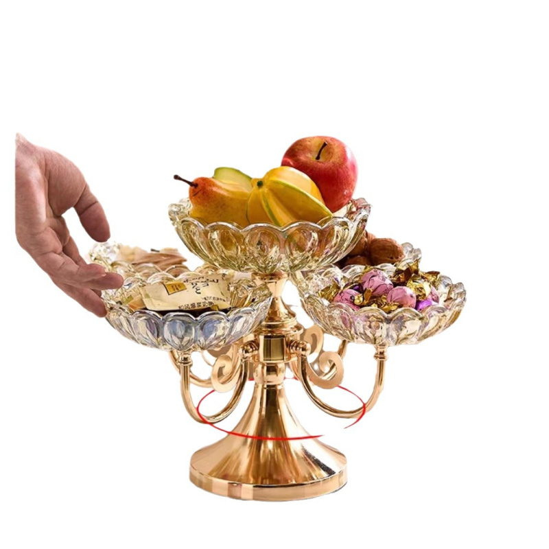 Stakleni tanjur za voće, višeslojni, pet odjeljaka, skandinavski modern stil