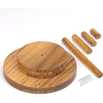 Drveni višeslojni kružni tanjur s podignutom policom za kolače – prilagodljiva obrada i otisak logotipa