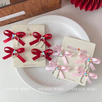 Klip za kosu za djecu - mašna s kristalima i resicama, tekstilni dodatak za kosu, zima 2024