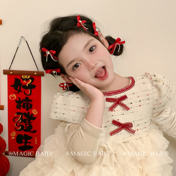 Klip za kosu za djecu - mašna s kristalima i resicama, tekstilni dodatak za kosu, zima 2024