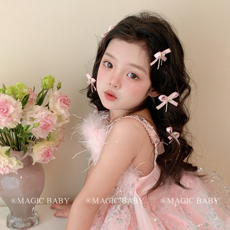 Klip za kosu za djecu - mašna s kristalima i resicama, tekstilni dodatak za kosu, zima 2024