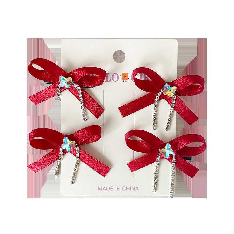 Klip za kosu za djecu - mašna s kristalima i resicama, tekstilni dodatak za kosu, zima 2024