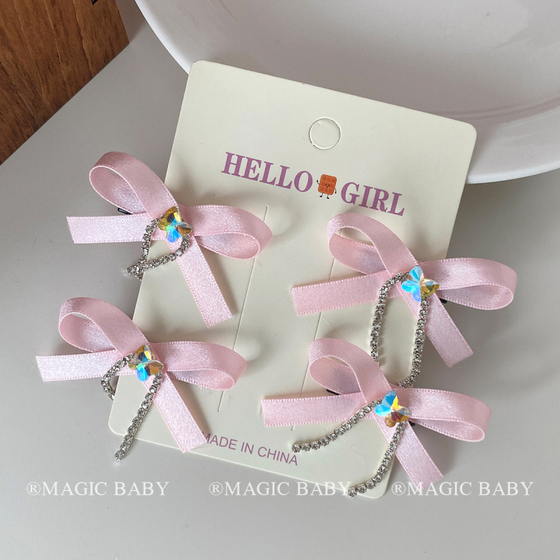 Klip za kosu za djecu - mašna s kristalima i resicama, tekstilni dodatak za kosu, zima 2024