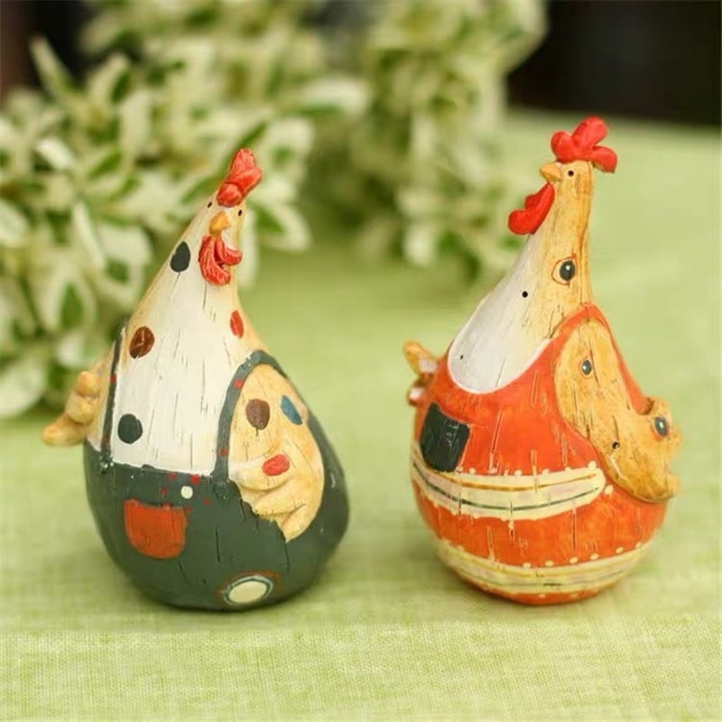 Cuplu cocoș decor din rășină, pictat manual, stil pastoral, figură decorativă pentru living, dormitor sau comodă TV, decor de Paște