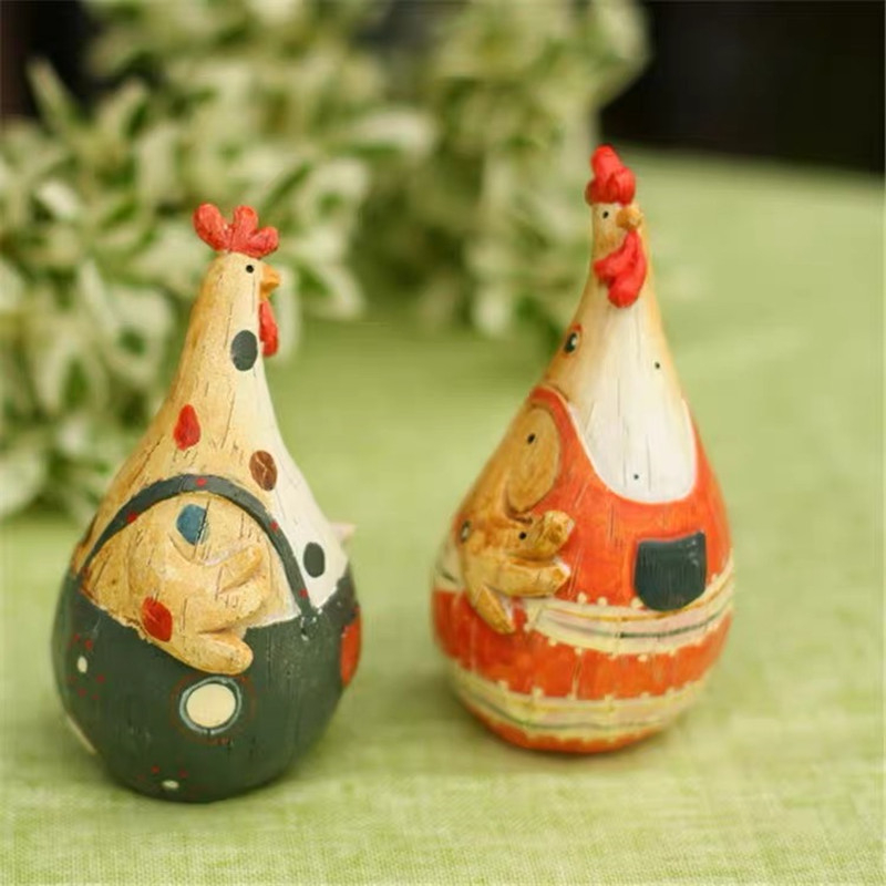 Cuplu cocoș decor din rășină, pictat manual, stil pastoral, figură decorativă pentru living, dormitor sau comodă TV, decor de Paște