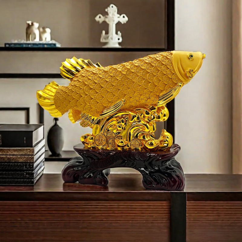 Ornament pește Arowana din rășină, placare electroplating, stil nou chinezesc, personalizabil, pentru decorul casei și cadouri de afaceri