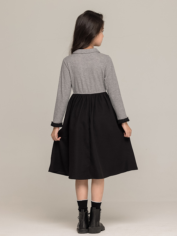 Dječja haljina u korejskom stilu, dugi rukavi, Rayon tkanina; mješavina poliestera 48% (30% Rayon, 2% Nylon, 2% Spandex); za djecu 8 godina i više, jesenska kolekcija 2025