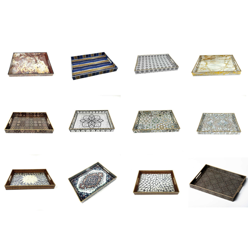 Plastikinis dekoratyvinis padėklas, kvadratinis ir apvalus, PP medžiaga, gėlių popieriaus raštas, pritaikytas pagal brėžinius