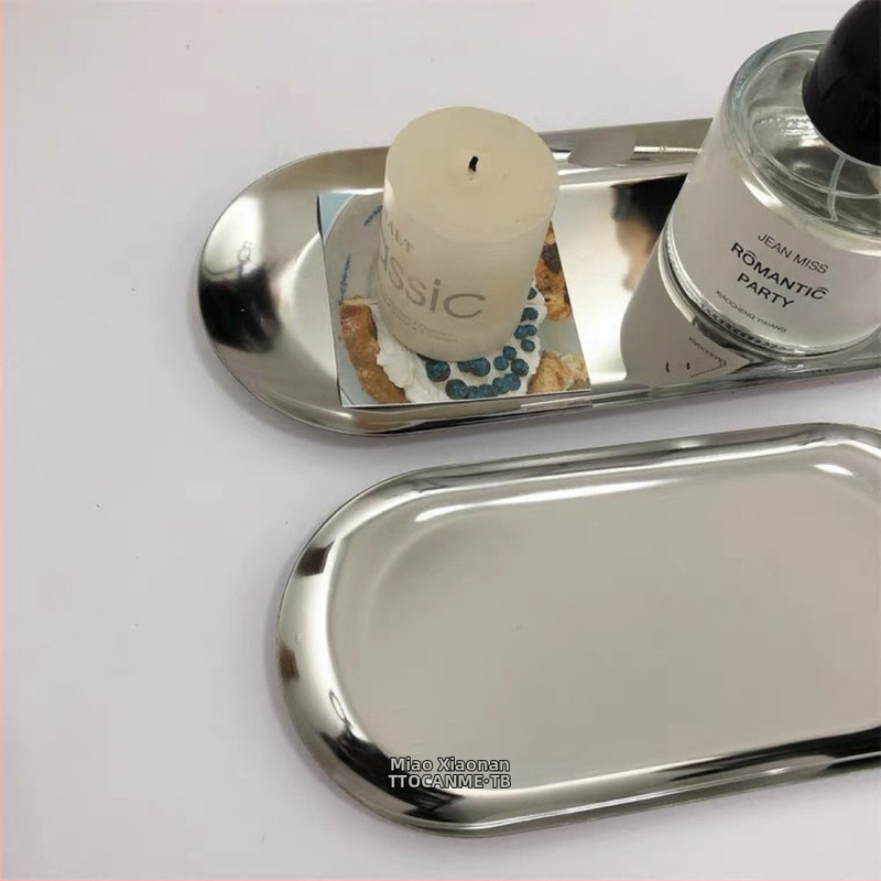 Roostevabast terasest ovaalne taldrik, tulekindel, mõeldud aromaterapeutiliste küünalde jaoks, fotoplaadi ja väärisesemete hoiustamiseks, Põhjamaine stiil