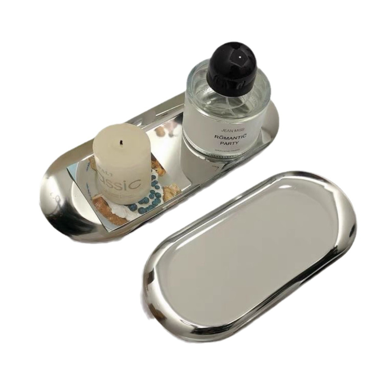 Nerūdijančio plieno ovalus padėklas, ugniai atsparus, skirtas aromaterapijos žvakių laikymui, nuotraukų plokštelei ir papuošalų saugojimui, šiaurietiškas stilius