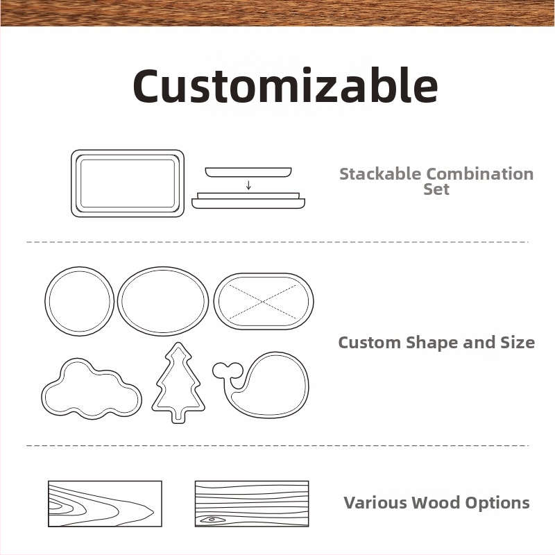 Medinis serviravimo padėklas arbatai, vakarienei ir picai – rankų darbo, poliruotas paviršius, paprastas ir modernus dizainas, pritaikomas