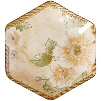 Keramički tanjur s cvjetnim uzorkom, nepravilnog oblika, podglazurni završetak, retro luksuzni stil