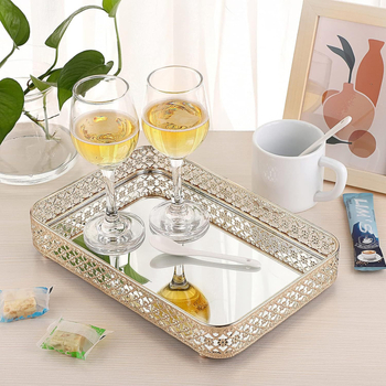 Metalo veidrodinis padėklas Europos stiliuje, lengvas prabangos įspūdis, elektroplatavimo paviršius, pritaikomas apdorojimas, licencijuotas privatūs ženklas