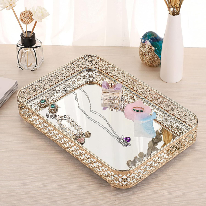 Metalo veidrodinis padėklas Europos stiliuje, lengvas prabangos įspūdis, elektroplatavimo paviršius, pritaikomas apdorojimas, licencijuotas privatūs ženklas